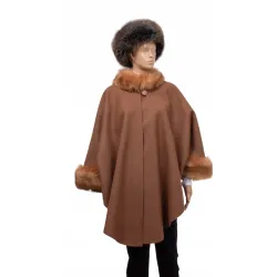 Etola ponczo z dodatkami eko futra narzutka wiosna jesień uniwersalne