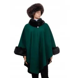 Etola ponczo z dodatkami eko futra narzutka wiosna jesień uniwersalne