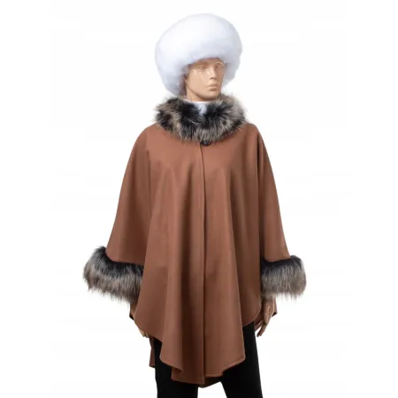 Ponczo Etola w Eleganckim brązie z Sztucznym Futrem