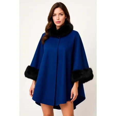 Damskie ponczo z futrem - kołnierz i rękawy w luksusowym stylu
