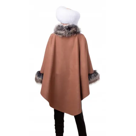 Ponczo Etola w Eleganckim brązie z Sztucznym Futrem