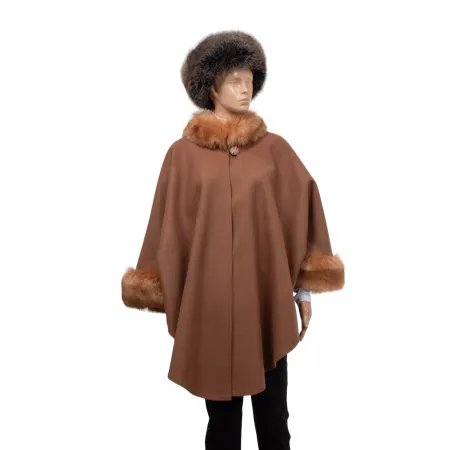 Etola ponczo z dodatkami eko futra narzutka wiosna jesień uniwersalne