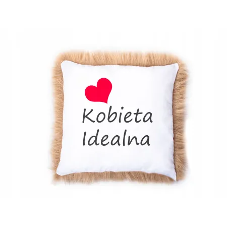 Poduszka futrzana eko futro z napisem Dzień Kobiet Walentynki dla Żony