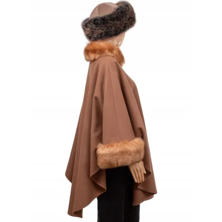 Etola ponczo z dodatkami eko futra narzutka wiosna jesień uniwersalne