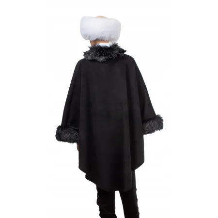 Etola ponczo z dodatkami eko futra czarne ala Alapka narzutka