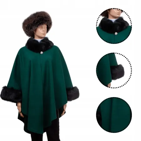 Etola ponczo z dodatkami eko futra narzutka wiosna jesień uniwersalne