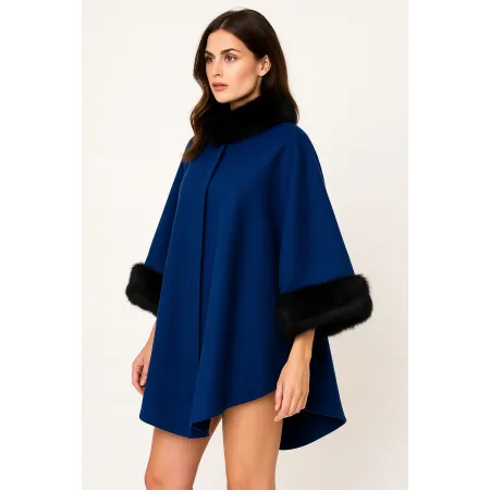 Damskie ponczo z futrem - kołnierz i rękawy w luksusowym stylu